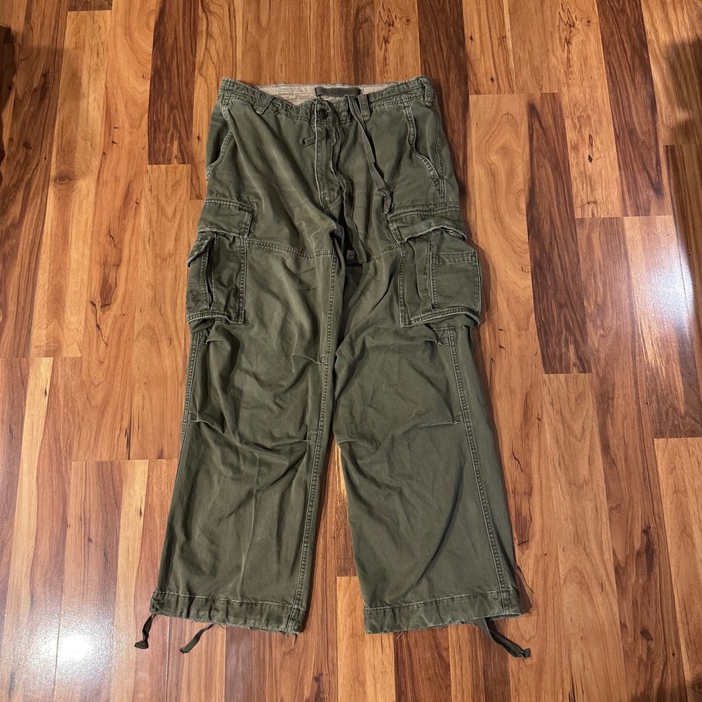 Abercrombie & Fitch Paratrooper Baggy Cargo Pants Olive Green Vintage 34 R Mens